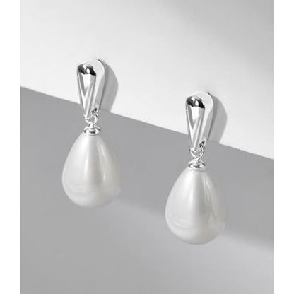 14k Gold Plated Lightweight Pearl Earrings,Trendy Jewelry,Teardrop Hoop Earrings for Women,Pearl Drop Earrings,Elegant Jewelry for Gifts - color: silver-pearl dangle