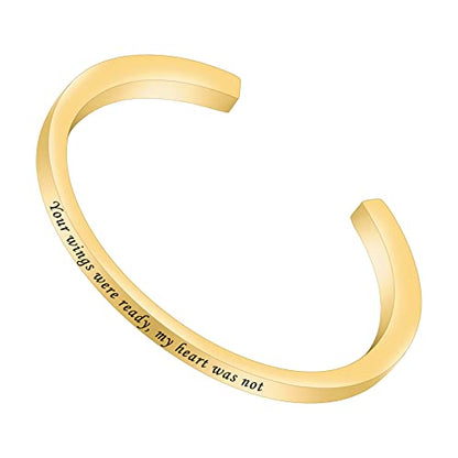 Dletay Urn Bracelet Cremation Bracelet for Ashes Memorial Ashes Bracelet Openable Cuff Bangle Bracelet - color: Your wings-Gold