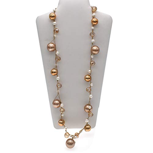 utop JNF Hand made Pearl Statement Necklace for Women Rhinestone Multilayer Crystal Necklaces Chunky Pearl Necklace Large Pearl Necklace and Earrings Set for Mother Mom's gift - color: champagne pearl necklace long
