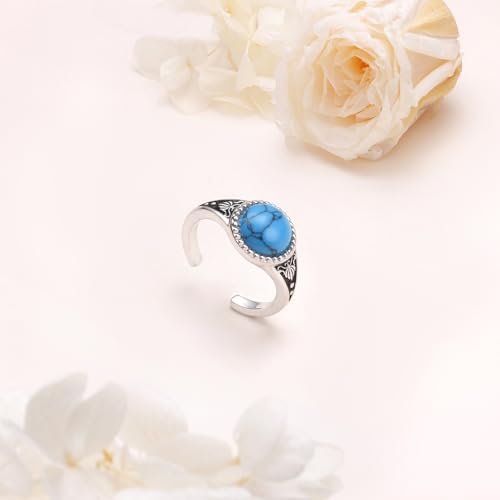 Alphm 925 Sterling Silver Toe Ring for Women Adjustable Open Toe Ring Foot Jewelry Gift - color: White-Turquoise