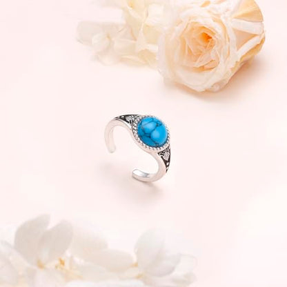 Alphm 925 Sterling Silver Toe Ring for Women Adjustable Open Toe Ring Foot Jewelry Gift - color: White-Turquoise