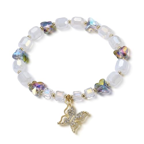 jasonking Butterfly Crystal Stretch Bracelet for Women,Birthday Gift for Mothers,Mother's Day gift - color: white，gold