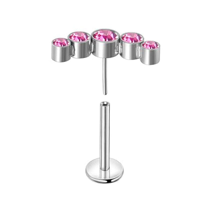 Lantine Threadless Flat Back Stud Earrings Implant Grade F136 titanium Climber Cartilage Earring Lip Labret Medusa Tragus Inner Conch Helix Piercing Jewelry - color: Pink Cz, size: 16g 8mm