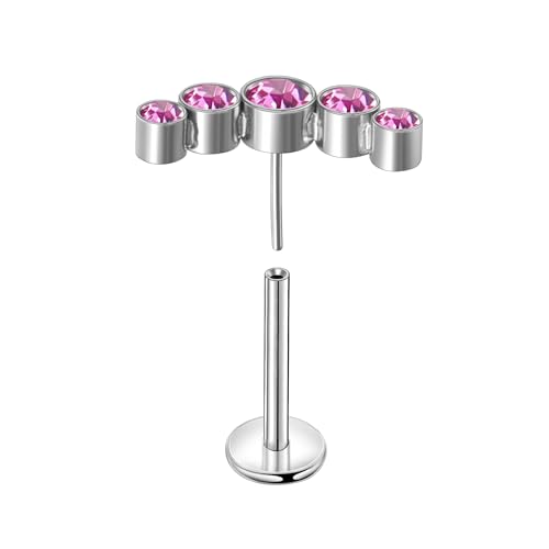 Lantine Threadless Flat Back Stud Earrings Implant Grade F136 titanium Climber Cartilage Earring Lip Labret Medusa Tragus Inner Conch Helix Piercing Jewelry - color: Pink Cz, size: 16g 10mm