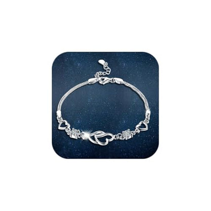 925 Sterling Silver Bracelets for Women Adjustable Love Heart Charm Chain Bracelets Fashion Jewelry Valentine's Day Gifts for Your Lover - color: 4-Purple
