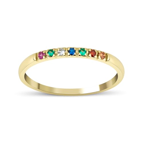 Dainty Multi-Stone Ring, 1-10 selectable Birthstones Ring, Minimalist Ring, Handmade Family Ring, Custom Ring, Personalized Gift, Mothers Day Gift, 14K gold & 925K Silver Ring - style: 7 birthstones
