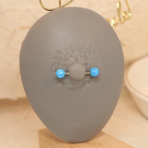 FUNLMO 1 Pair Nipple Piercing Jewelry Titanium Nipple Rings Internally Threaded Tongue Rings Bridge Piercing Jewelry Opal Nipple Barbells - color: Silver, Blue Opal Ball