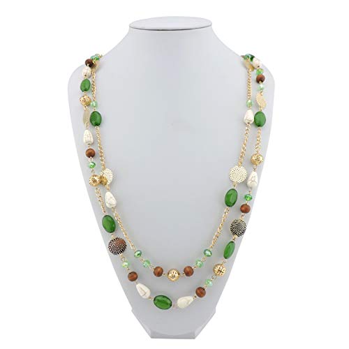 Bocar Long Necklaces for Women Trendy, Boho Layered Crystal Beaded Collar Necklaces for Women, Fashion Statement Necklaces Jewelry - color: Green