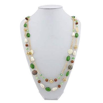 Bocar Long Necklaces for Women Trendy, Boho Layered Crystal Beaded Collar Necklaces for Women, Fashion Statement Necklaces Jewelry - color: Green