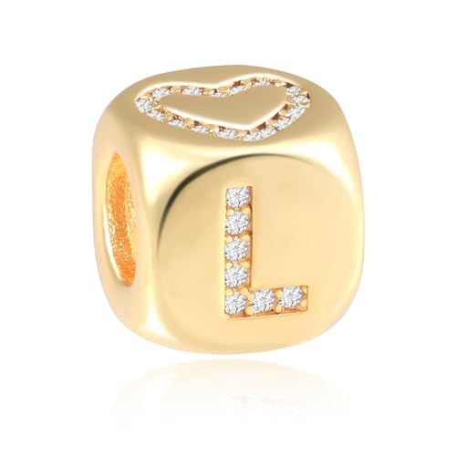 Letter Charms for Necklace and Bracelets,14K Gold Plated Women's Bead Charms, A-Z Alphabet Initial Beads Name Pendant DIY Jewelry Birthday Gift for Women - style: Charm-L