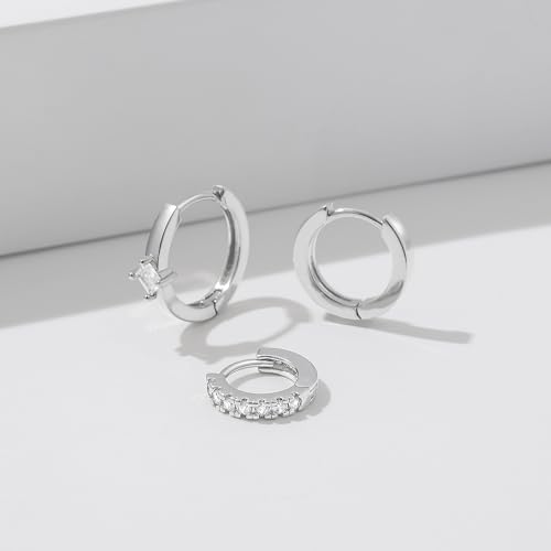 micuco 3 Pairs Small Gold Hoop Huggie Earrings Set for Women Men Tendy | 14K Gold Plated Small Huggie Hoop Earrings for Men, Tiny Cartilage Hypoallergenic Earring Set - style: N# SCZ Silver 8-10-12mm