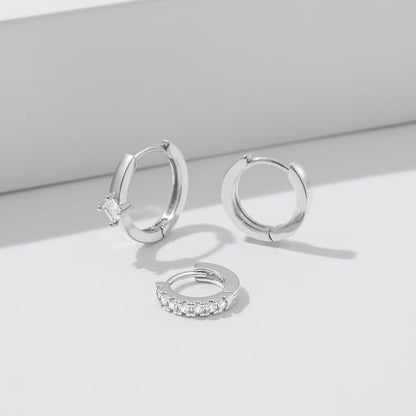 micuco 3 Pairs Small Gold Hoop Huggie Earrings Set for Women Men Tendy | 14K Gold Plated Small Huggie Hoop Earrings for Men, Tiny Cartilage Hypoallergenic Earring Set - style: N# SCZ Silver 8-10-12mm