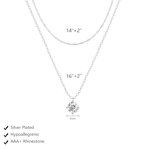 Zeffy Diamond Necklaces for Women, Dainty Gold Necklace 18k Gold Plated Layered Necklaces Simple Gold CZ Diamond Pendant Necklaces for Women Trendy Jewelry Gifts for Girls - color: Silver CZ Layered Necklace