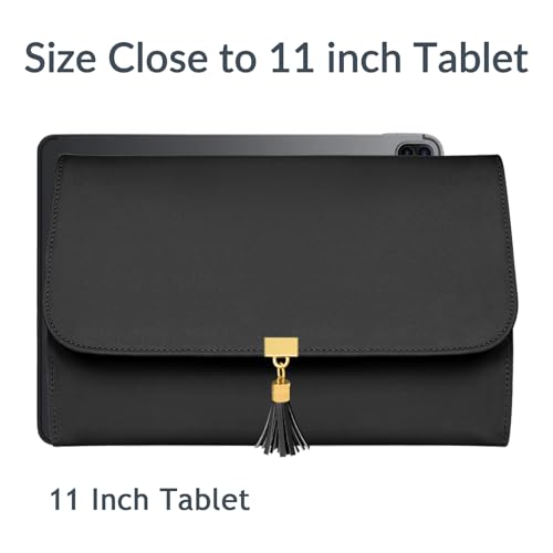 MATEIN Black Travel Jewelry Organizer, Vegan Leather Big Jewelry Rolls | Tangle-Free Necklace Holder, Clear Pockets, for Travel Daily Jewels Earrings Rings Bracelets, Elegant Gifts for Women - color: Black