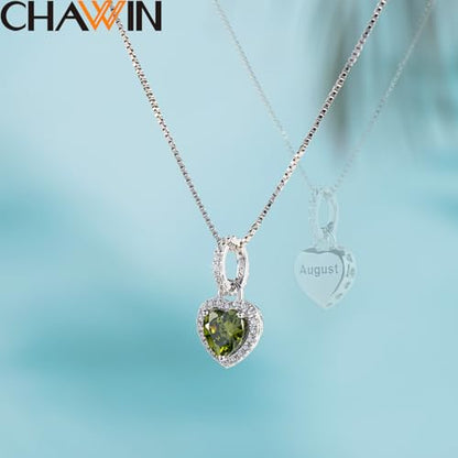 CHAWIN Birthstone Charms, 925 Sterling Silver Heart Dangle Charm, Sparkling CZ Compatible with Pandora Charm Bracelet, Necklace, Birthday Gifts for Women/Wife/Mother - style: 08# August