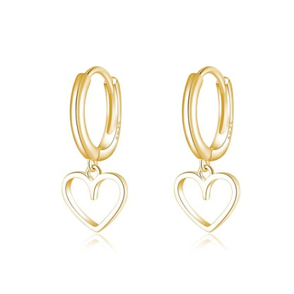 Reffeer Solid 925 Sterling Silver Heart Drop Earrings Hoop for Women Teens Heart Hoop Earrings Huggie Drop Earrings - color: B-Yellow