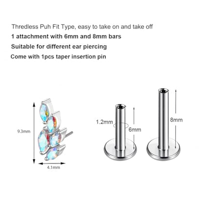G23 Titanium Flat Back Earrings Studs 16g F136 Implant Grade Titanium Labrets Press Fit Threadless Push In Dainty Cartilage Helix Conch Lobe Lip Tragus Piercing Jewelry - style: 1pcs 5eye AB