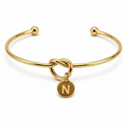 LemonRose Initial Bracelets for Women - Dainty Tie the Knot Letter A-Z 14K Gold Plated for Women Gold Cuff Bracelet for Womens Jewelry Personalized Bridesmaid Proposal Gifts - color: Gold N