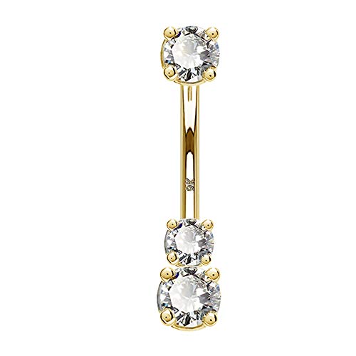 OUFER 14K Solid Gold Belly Navel Button Ring Clear 5A Cubic Zirconia Design Belly Rings Piercing Jewelry - color: 9K,gold