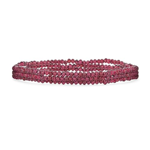 Natural Stones Mini Seed Bead Stretch Bracelet Stackable Strands (Set of 3) - color: Red Garnet