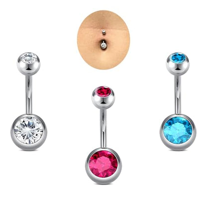 DJCIW 14G Belly Button Rings for Women,316L Stainless Steel Navel Barbell with Cubic Zirconia-7 Sizes 6mm 8mm 10mm 12mm 14mm 16mm 18mm,Petite Belly Piercing Jewelry - size: 14G=1.6*10mm