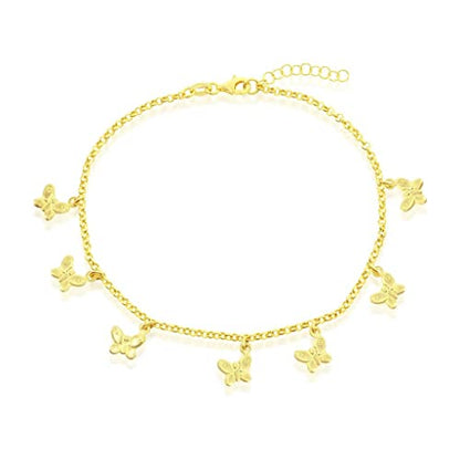 14K Gold Plated Chains – Pave Figaro/Figaro/Cuban/Marina/Franco/Cross/Butterfly/Hearts & Beads/Elephant Charms Rolo 9”/9+1” Anklets – Jewelry for Women or Teens - style: 9+1" Rolo Chain - Butterfly