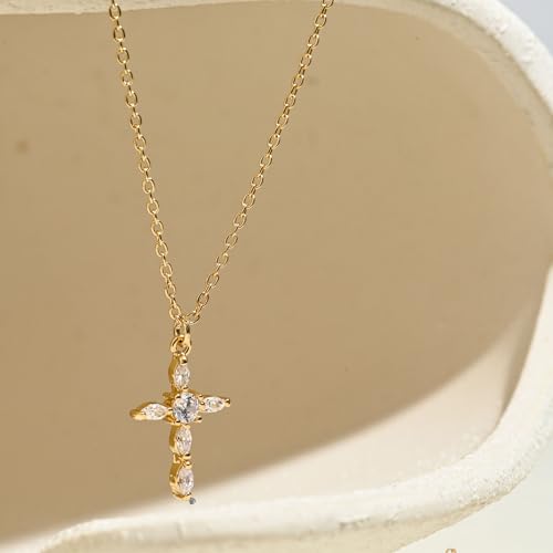 SEADAY Layered Gold Necklace for Women, 3-in-1 Gold Stack Necklace | Long Gold Necklace, Square, Hypoallergenic, Tarnish-resistant & Adjustable, Fashion Jewelry Gift Box & Gift Bag - color: Gold - Diamond Cross S/V