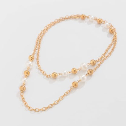 Long Pearl Necklaces for Women Pearl Long Chain Necklace Gold Chain Dainty Delicate Station Necklace Jewelry for Dress Party - color: Gold
