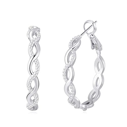 Senteria S925 Sterling Silver Post Twisted Hoop Earrings Hypoallergenic | Lightweight Silver Hoop Earrings AAAAA Cubic Zirconia Nickel Free for Sensitive Ears Twisted Hoops for Women Gifts 20-60MM - color: silver-20mm