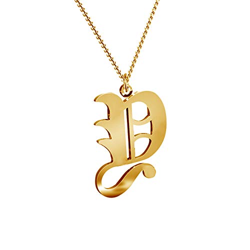 Women's Old English Initial Necklace 18K Gold Plated Stainless Steel Letter Pendant Gift - style: Y