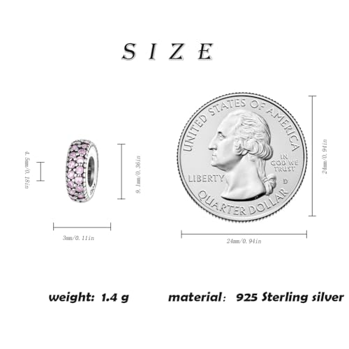 ARTCHARM Clasp Love Safety Chain Charm - Authentic 925 Sterling Silver Heart Beads - Fit European Style Bracelet - color: 2pcs Pink Spacer Stopper