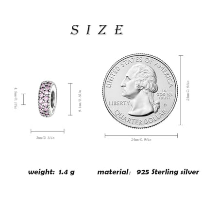 ARTCHARM Clasp Love Safety Chain Charm - Authentic 925 Sterling Silver Heart Beads - Fit European Style Bracelet - color: 2pcs Pink Spacer Stopper
