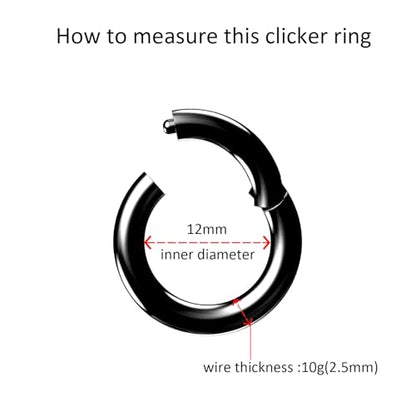 4G/6G/8G/10G/12G/14G/16G/18G/20G Hypoallergenic Nose Hoop Rings Steel Hinged Clicker Segment Gold/Rose Gold/Black/Pink Color - style: 1pc: 10g×12mm Black