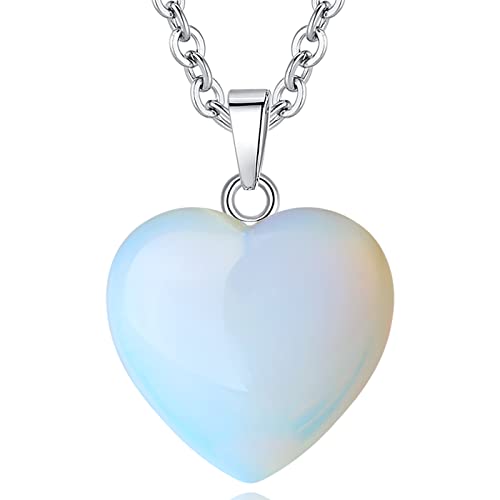 QINJIEJIE Opalite Opal Necklace Healing Crystals Necklace Heart Gifts | Heart Love Real Crystal Necklaces Reiki Energy for Women Mothers Day Gift Christmas Opalite Necklace Jewelry for Women - color: White - Opalite