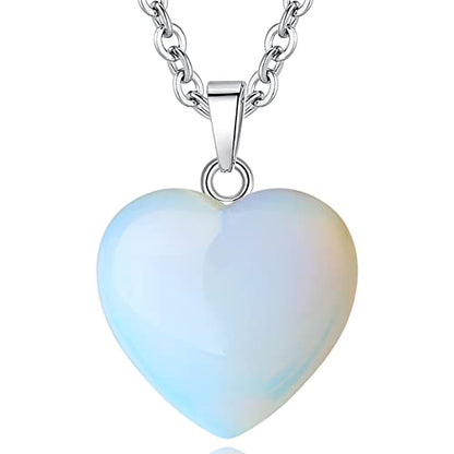 QINJIEJIE Opalite Opal Necklace Healing Crystals Necklace Heart Gifts | Heart Love Real Crystal Necklaces Reiki Energy for Women Mothers Day Gift Christmas Opalite Necklace Jewelry for Women - color: White - Opalite
