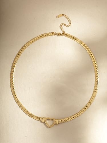 Sacina Heart Choker, Stainless Steel Necklace, Choker Necklaces for Women, Chunky Heart Necklace, Valentine Gift, Christmas Jewelry Gift - color: gold
