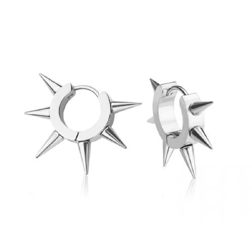 316L Stainless Steel Multi 6mm Spike Lined Huggie Hoop Earrings, Sold as a Pair - style: Silver Tone