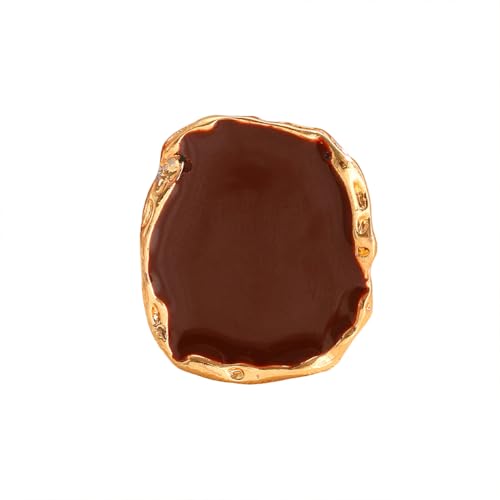 Chunky Gold Big Black CZ Enamel Drip Rings for Women Statement, Unique Large Crystal Silver Cocktail Ring Set Punk Geometric Jewelry Accessories Gifts - color: Brown 2