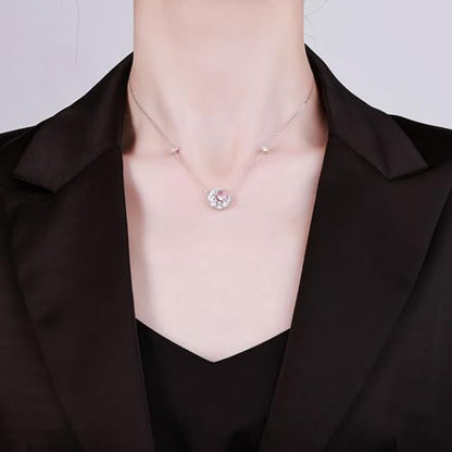 925 Sterling Silver Necklace for Women Trendy, Charming Layered Necklace with Cubic Zirconia Pendant for Her Womens Dainty Diamond Choker Necklaces Holiday Jewelry Gifts for Mom Wife Daughter Lover - color: Moon-Pink