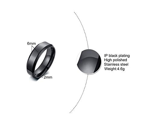 VNOX Customize Personalized Name Date Stainless Steel Simple Polished Finish Wedding Band Engagement Rings for Men Women,Size 6 - color: 6MM-Black-Customize