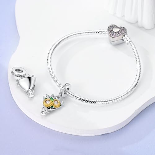 HONGRUI 925 Sterling Silver Charm for Bracelets Fashion Women Jewelry Gift - color: Silver Sunflower