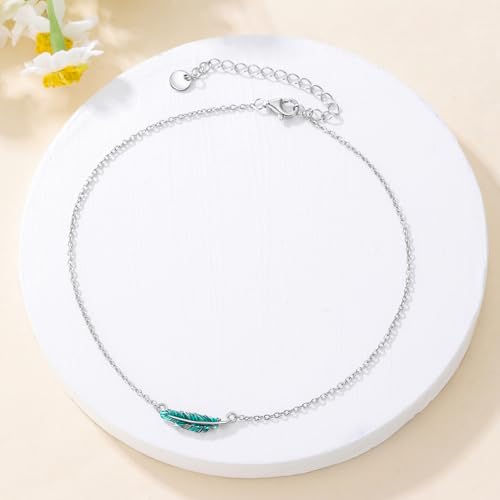 925 Sterling Silver Anklet Foot Bracelet with Crystal from Austria, Anklet Jewelry Gifts for Women 11 Inch Adjustable - style: Feather