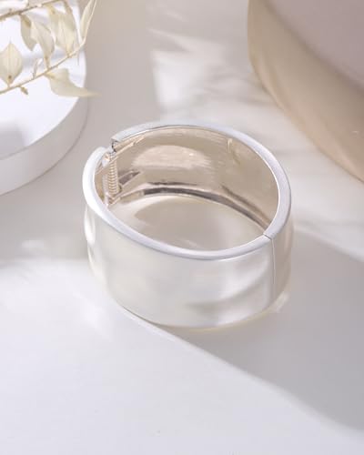 Bangle Bracelets for Women | 14K Gold Plated Trendy Wide Bracelets | Hinged Arm Cuff Bangles Chunky Bracelet for Women - color: Matte Silver