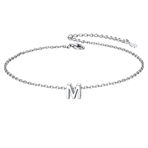 ChicSilver Initial Bracelet for Women 925 Sterling Silver Letter Initial Bracelet Dainty Personalized 26 Alphabet Jewelry Gifts for Birthday Anniversary Wedding - style: M