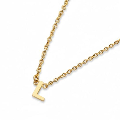 OAK & LUNA Inez Initial Necklace - Gold Plated & Sterling Silver — A-Z Letter Pendant on 15″ + 2″ Adjustable Cable Chain - color: 18K Gold Plated Silver, style: Letter L