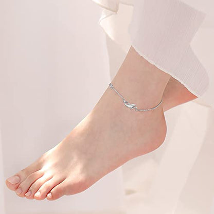 925 Sterling Silver Anklet Foot Bracelet with Crystal from Austria, Anklet Jewelry Gifts for Women 11 Inch Adjustable - style: A-Dolphin Anklet
