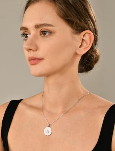 YL Initial Necklace 925 Sterling Silver Square/Round/Heart Letter Pendant A-Z Alphabet Polished Jewelry for Women - color: Letter-B, style: Round Shaped