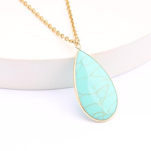 BaubleStar Teardrop Natural Crystal Healing Stone Pendant Necklace | Birthstone Quartz Necklace for Women, Multi-Color Available - color: Turquoise