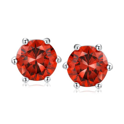 DAYBYDAY 925 Sterling Silver Birthstone Earrings for Women, Crystal Stud Earrings, 6.5mm Round Cut Solitaire Gemstone Earrings Birthday Jewelry - style: Round Cut-01. Jan/created garnet