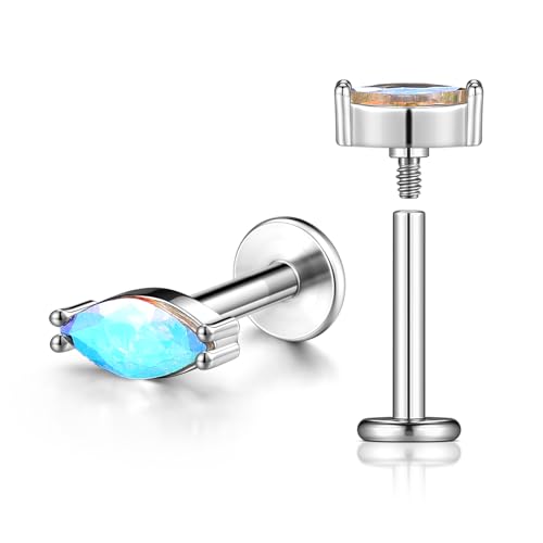 PiercingJ 2-4pcs 16g 316L Stainless Steel 3mm Cubic Zirconia Labret Monroe Lip Ring/Tragus/Helix Earring,6-12mm Bar Length - style: Eye shaped color gem/8mm silver bar